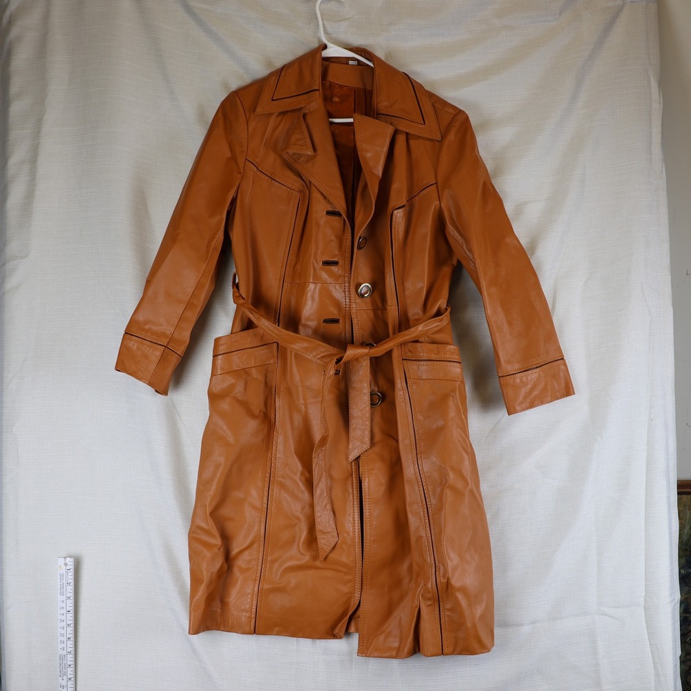 Vintage Youthcraft Coat Womens Custom Size Brown Leather Belted Trench